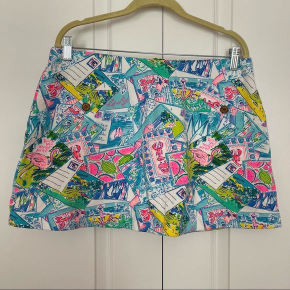 Lilly Pulitzer Pants - Rare Lilly Pulitzer Madison Skort Size Large Pop Up Wish You Were Here Postcards
